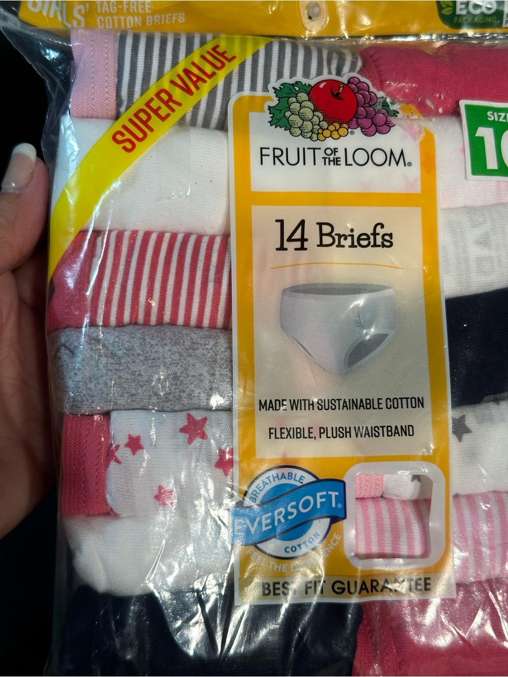 New In Package 14 PK Fruit of the Loom Girls Tag Free Cotton Briefs Size 10 - Picture 3 of 9
